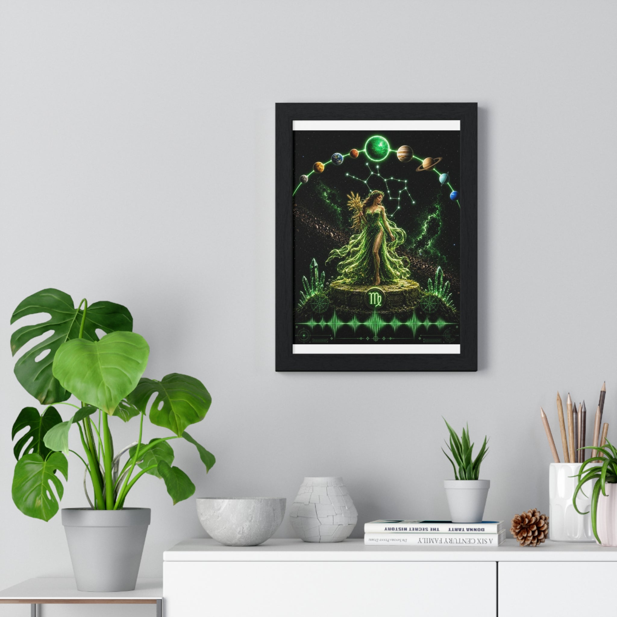 Virgo Astrology Poster — Green Zodiac Vertical Framed Print