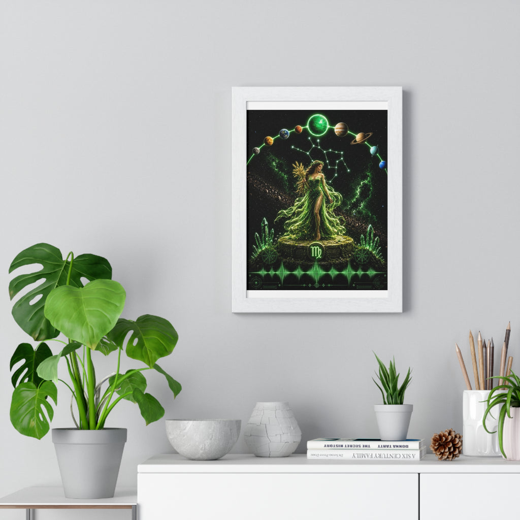 Virgo Astrology Poster — Green Zodiac Vertical Framed Print