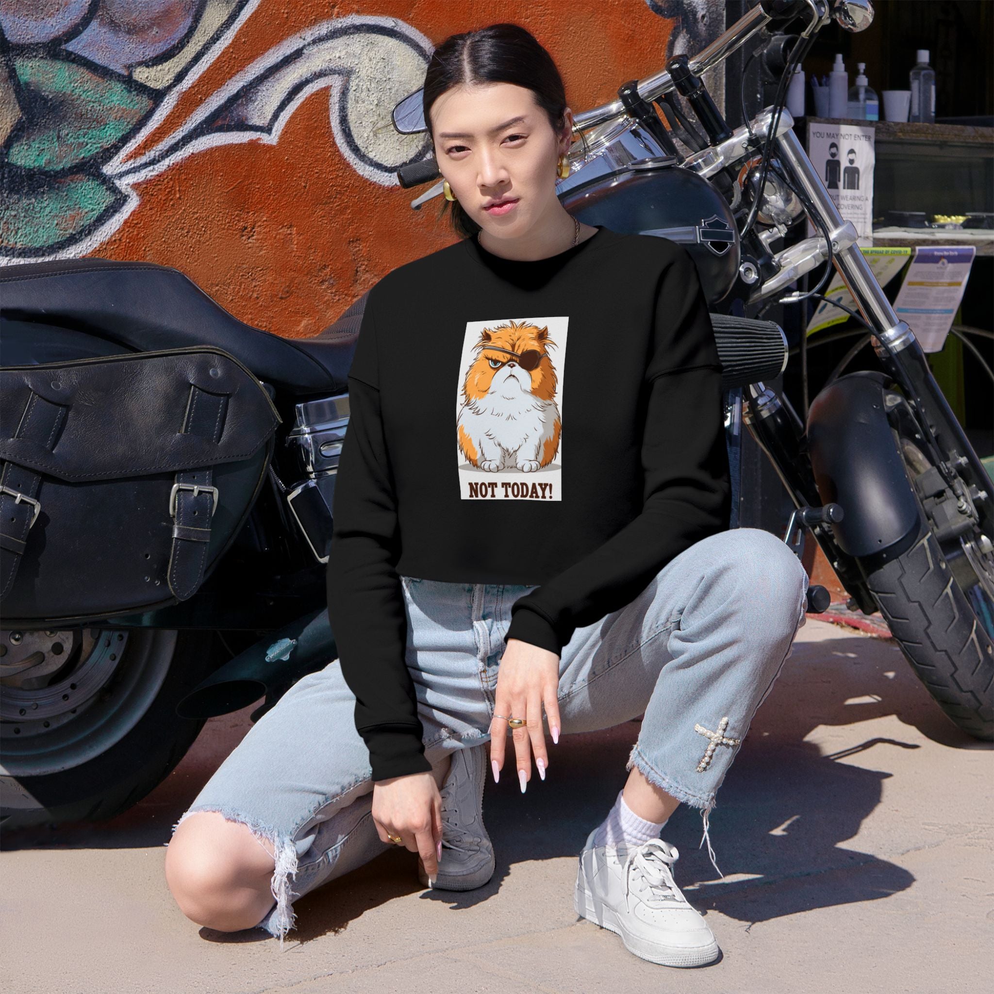 Cropped Sweatshirt — Grumpy Cat 'Not Today' Graphic