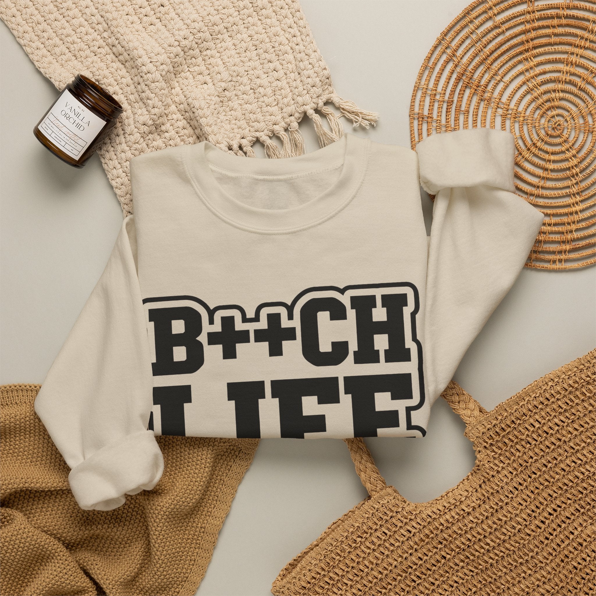 B++CH LIFE Crewneck Sweatshirt — Bold Graphic Streetwear for Confident Women