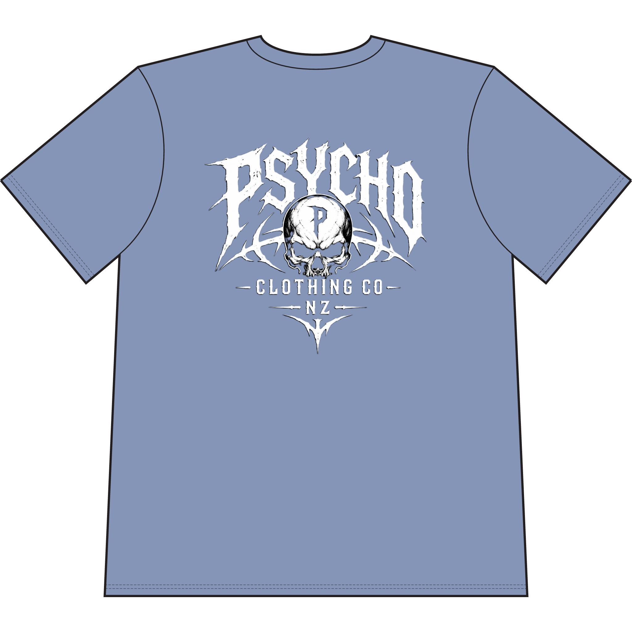 Psycho Clothing Co. Skull Tee — Graphic Heavyweight Garment-Dyed T-Shirt