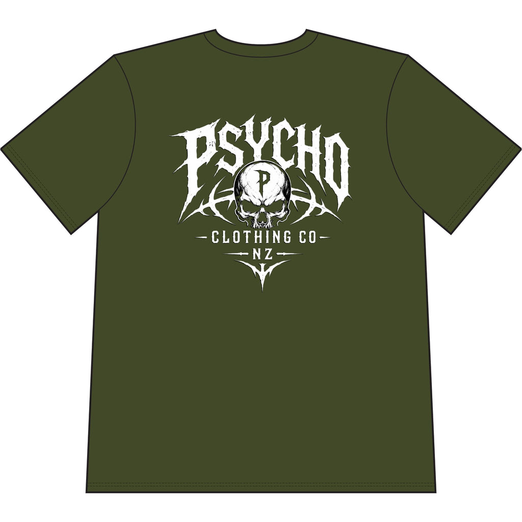 Psycho Clothing Co. Skull Tee — Graphic Heavyweight Garment-Dyed T-Shirt