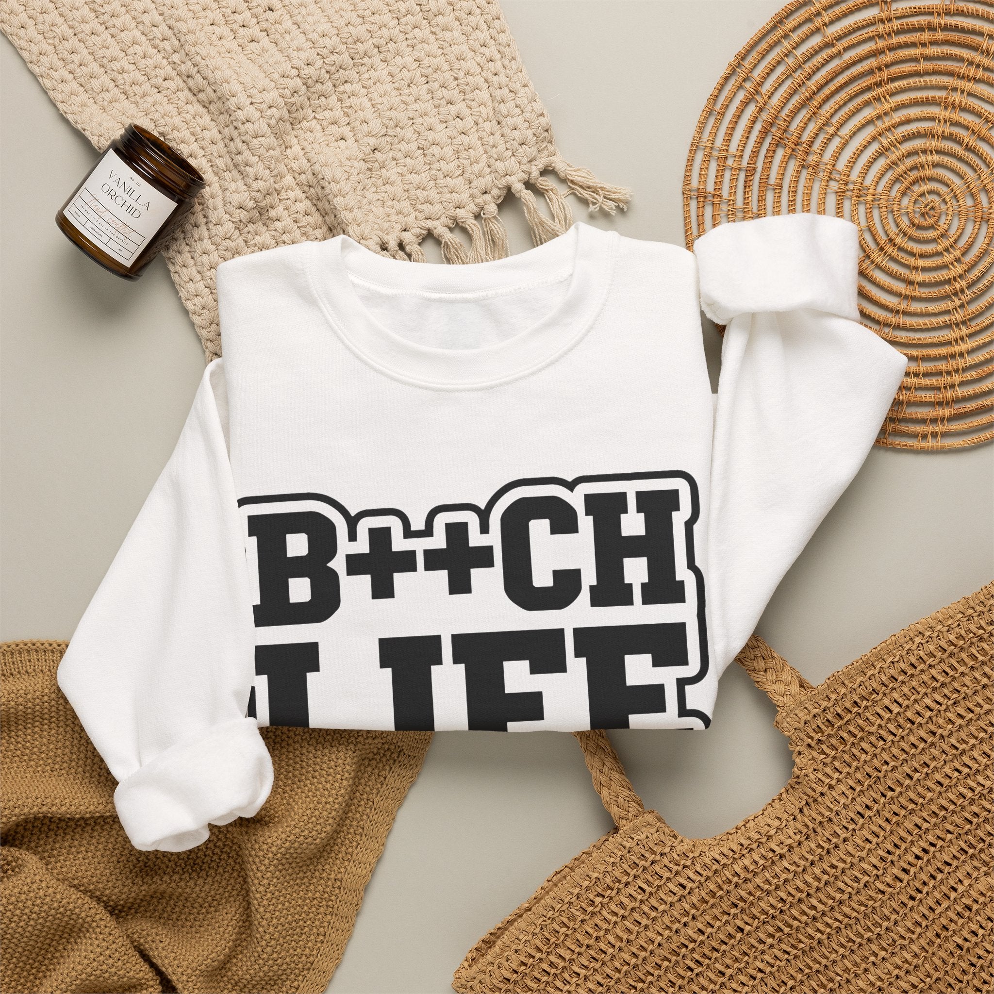 B++CH LIFE Crewneck Sweatshirt — Bold Graphic Streetwear for Confident Women