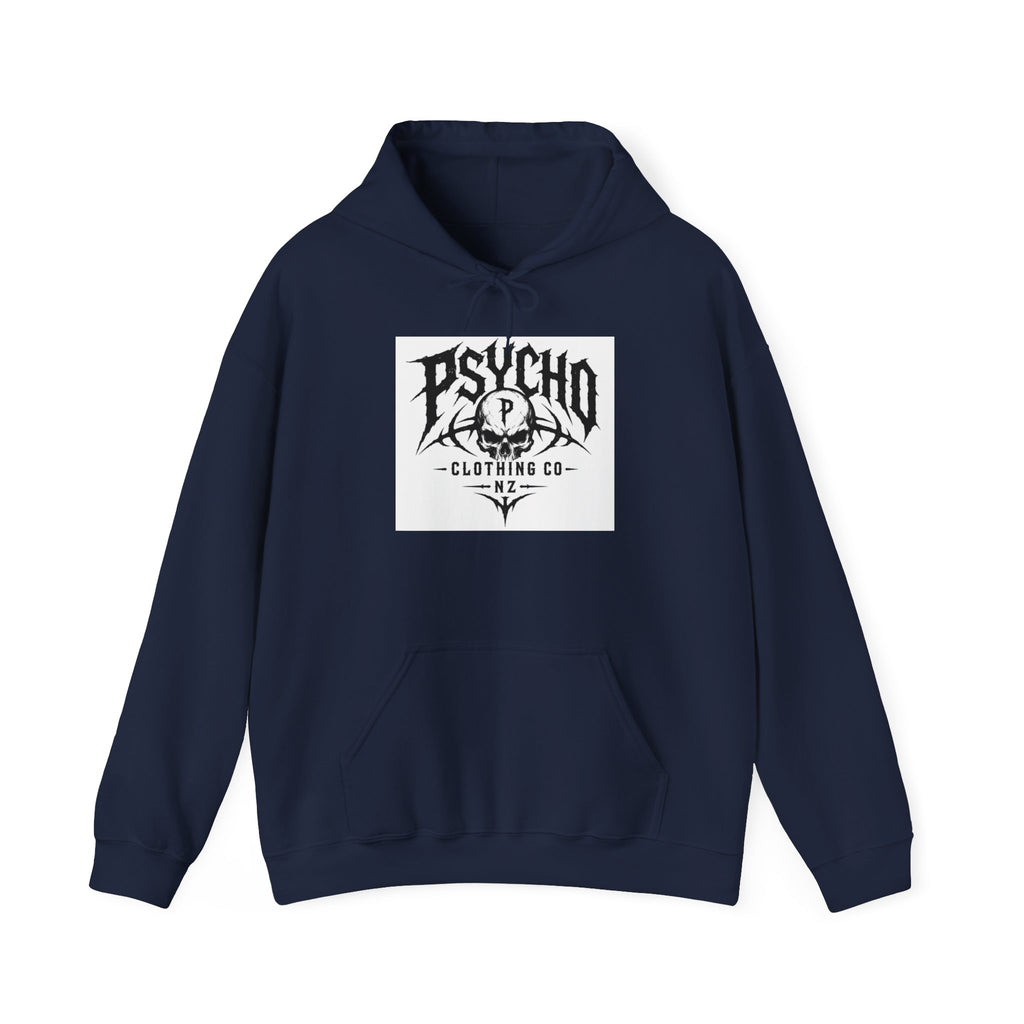 Psycho Clothing Co. Logo Hoodie — Gothic Skull Graphic Pullover
