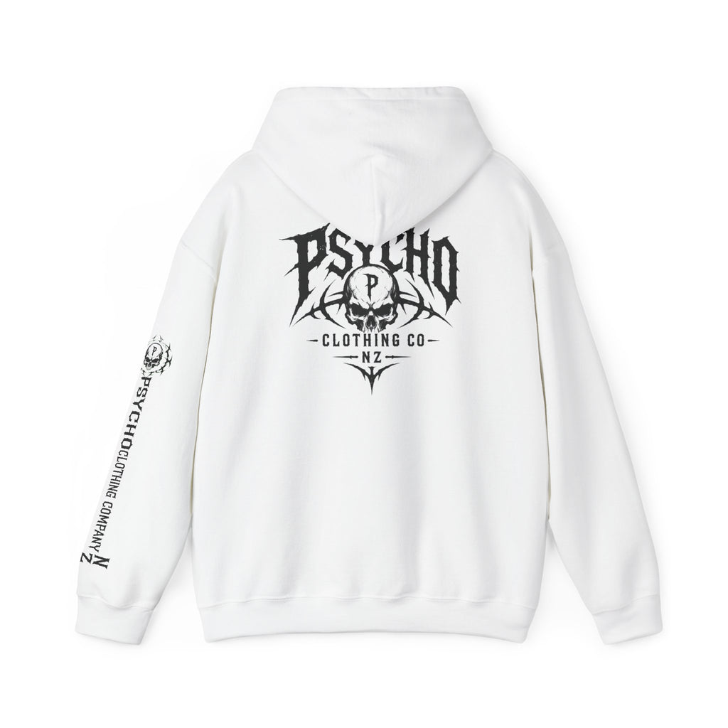 Psycho Clothing Co. Skull Logo Hoodie — Graphic Streetwear Pullover