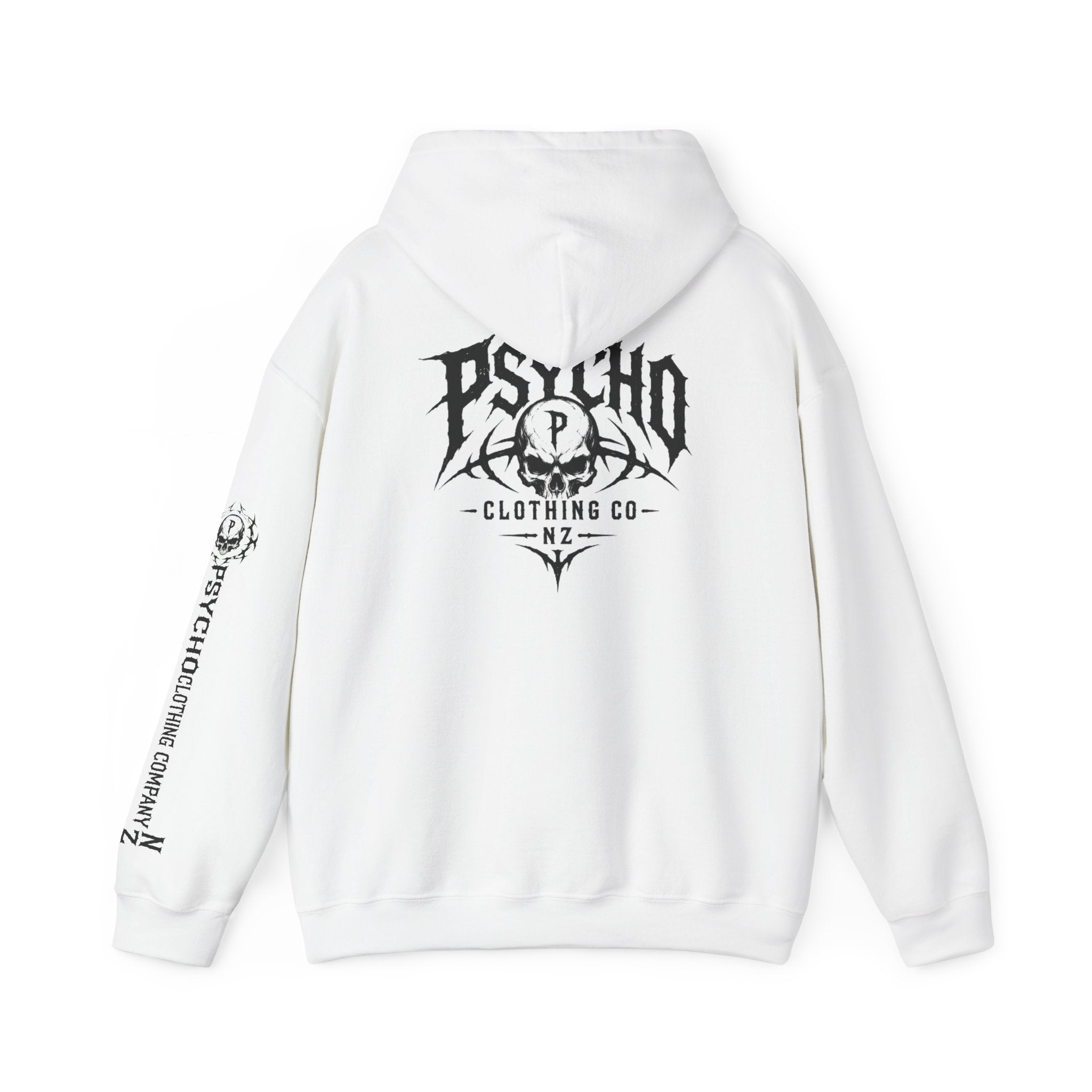 Psycho Clothing Co. Skull Logo Hoodie — Graphic Streetwear Pullover