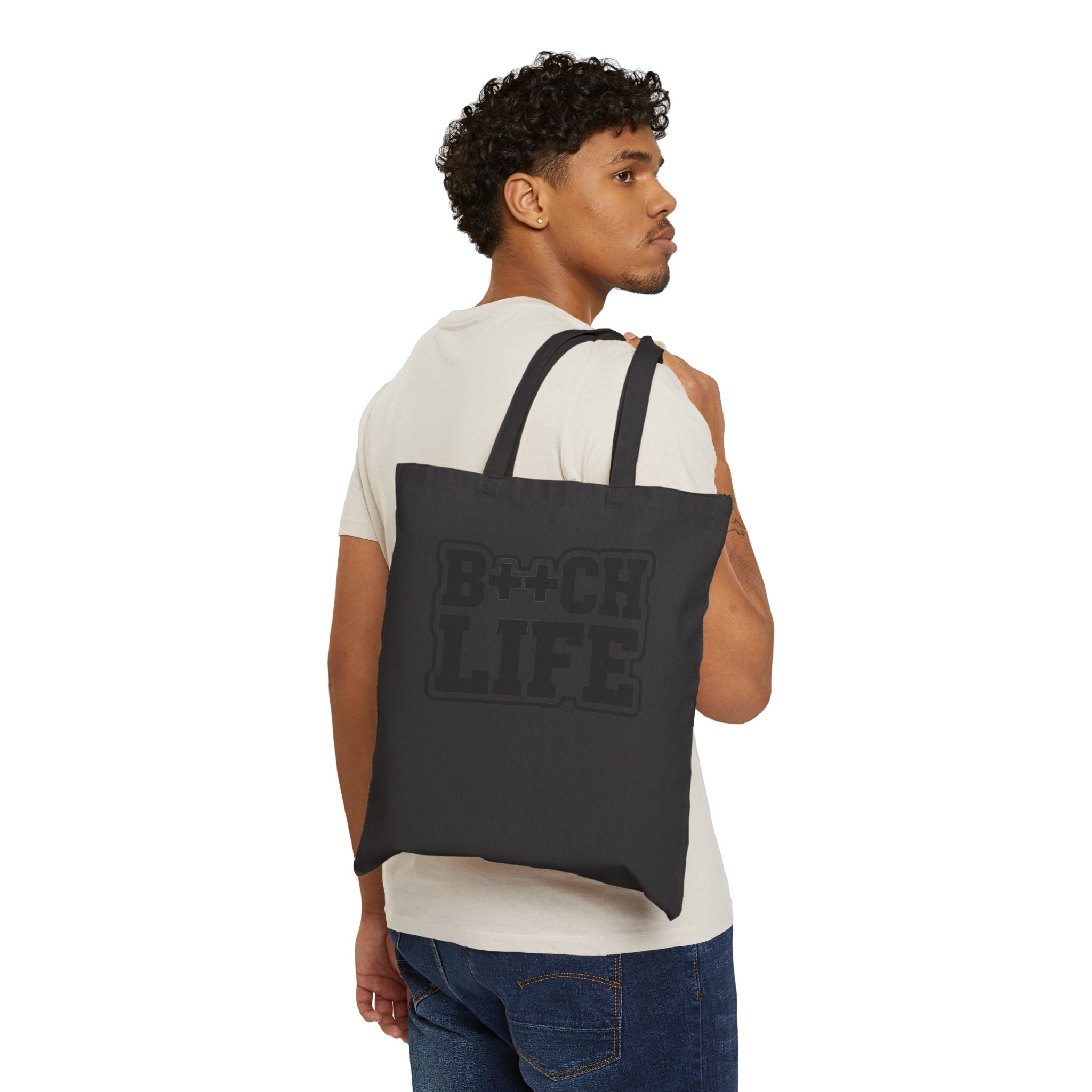 B++CH LIFE Canvas Tote Bag – Funny Bold Text Cotton Market Bag