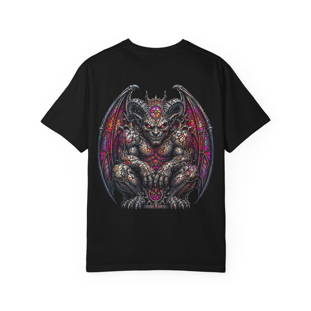 Gothic Demon Gargoyle backprint T-Shirt | Stained Glass Fantasy Art