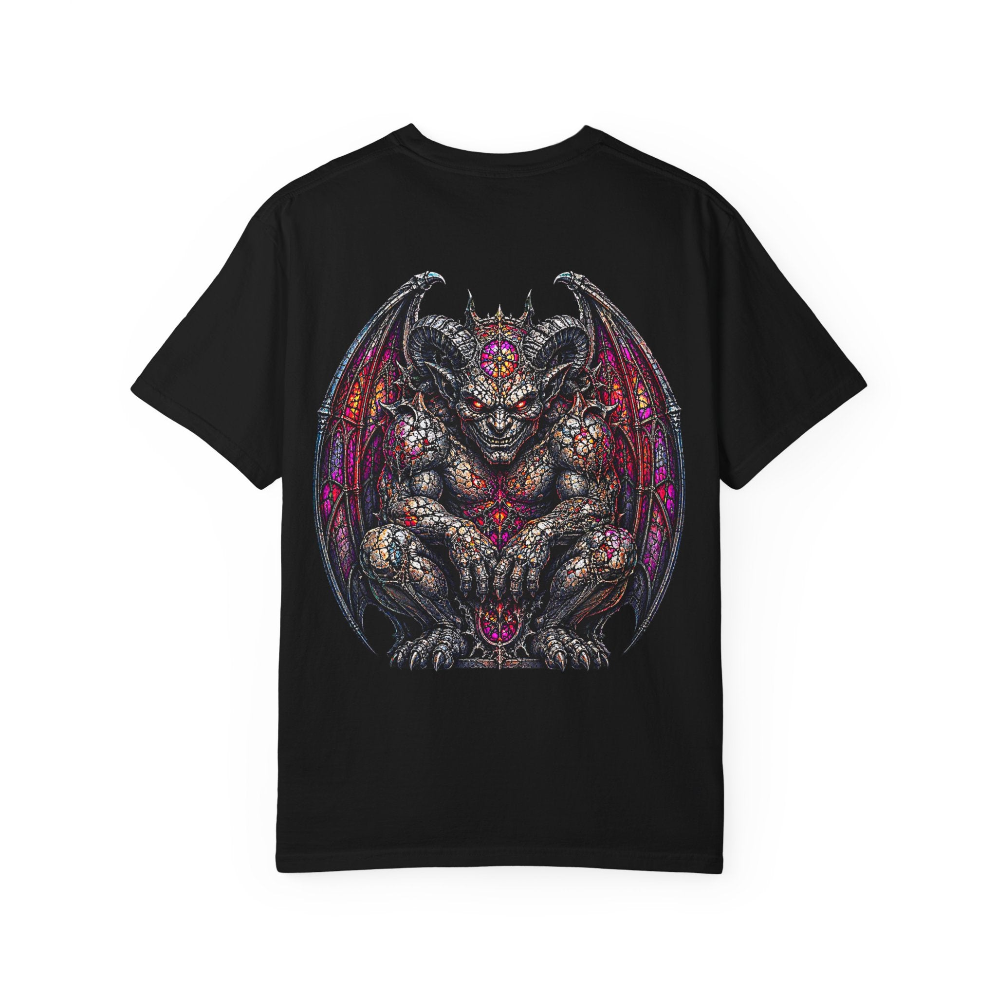Gothic Demon Gargoyle backprint T-Shirt | Stained Glass Fantasy Art
