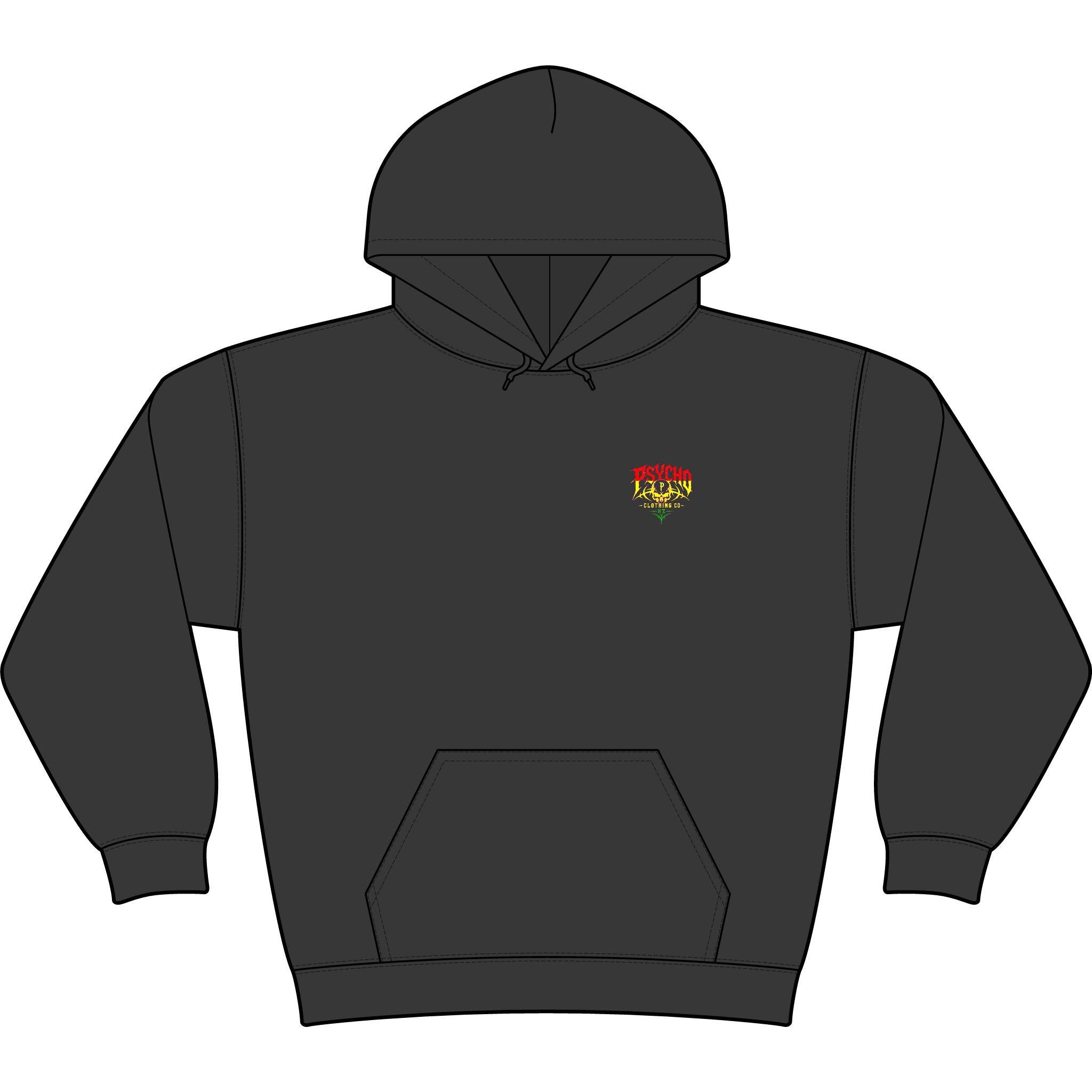Psycho Clothing Co. Graphic Hoodie — Vintage Skull Logo Streetwear