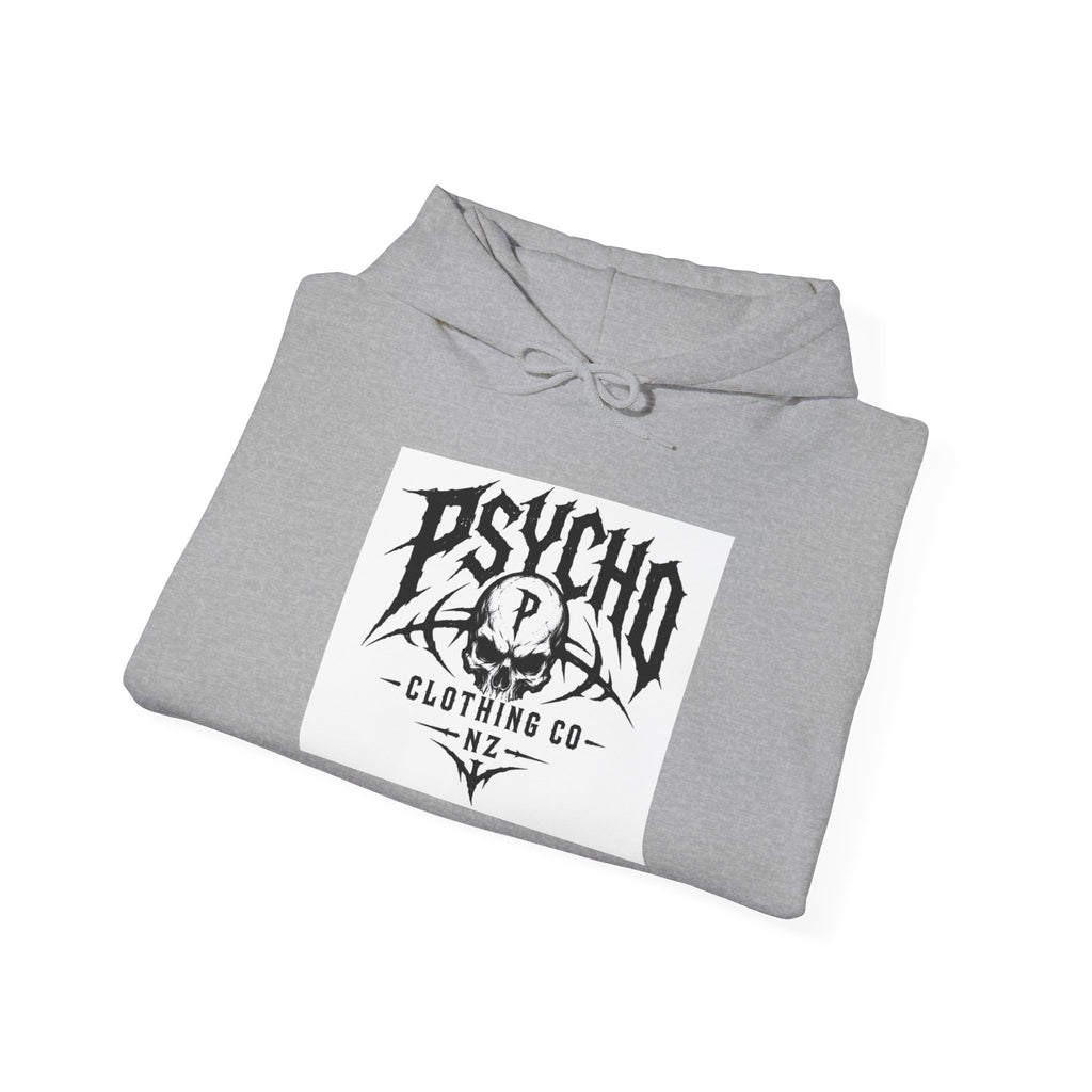 Psycho Clothing Co. Logo Hoodie — Gothic Skull Graphic Pullover