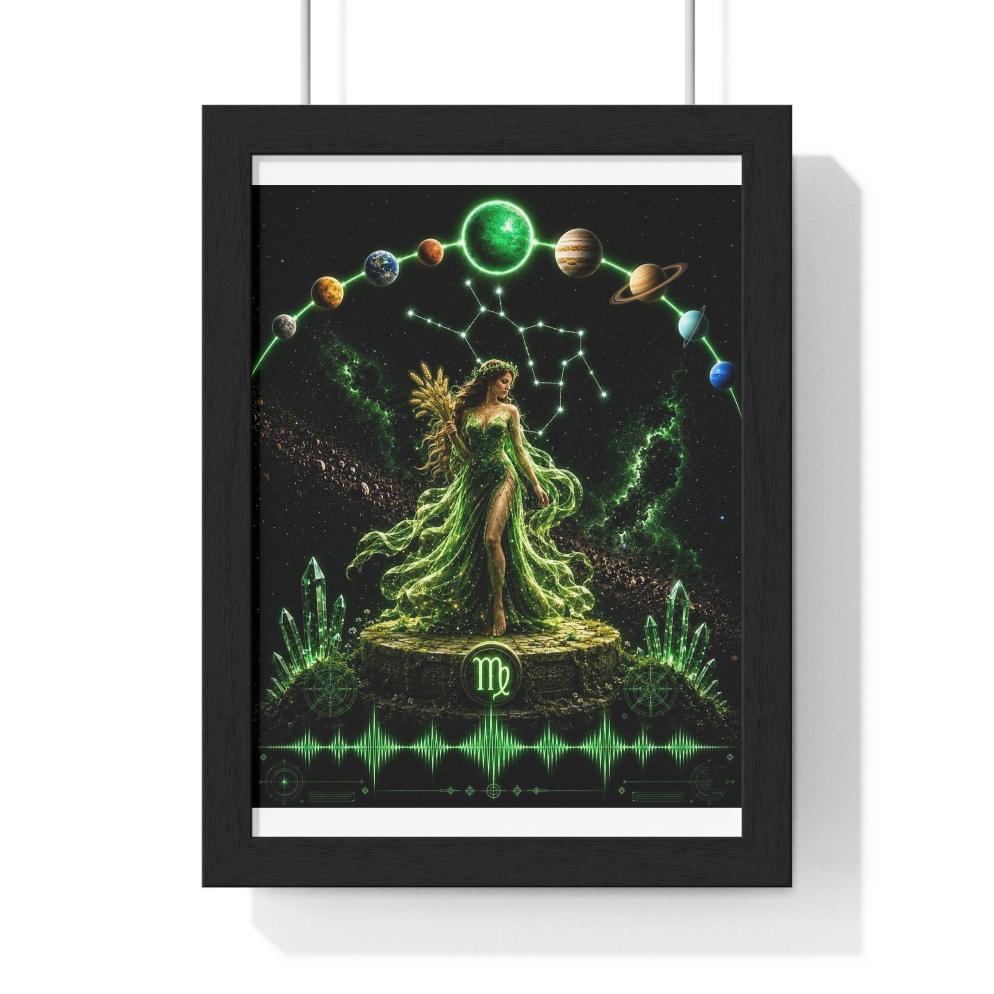 Virgo Astrology Poster — Green Zodiac Vertical Framed Print