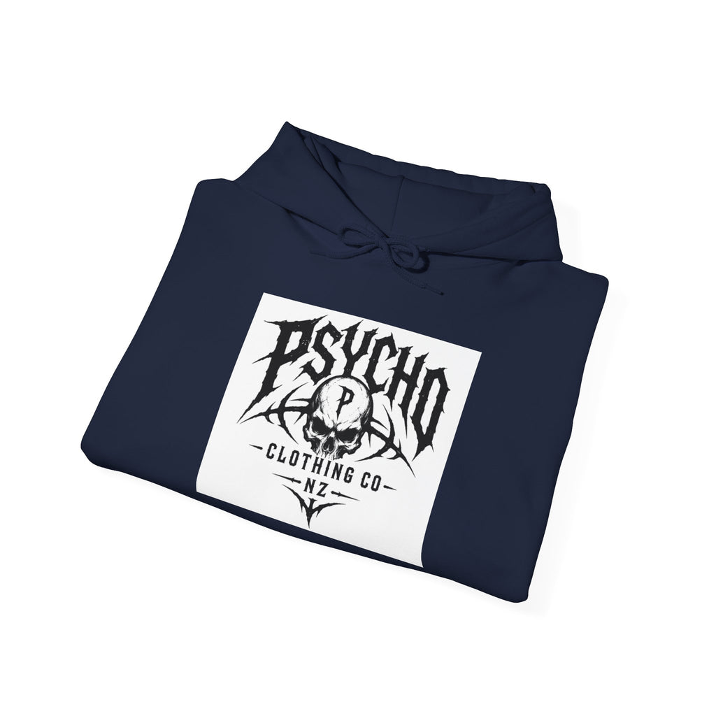 Psycho Clothing Co. Logo Hoodie — Gothic Skull Graphic Pullover