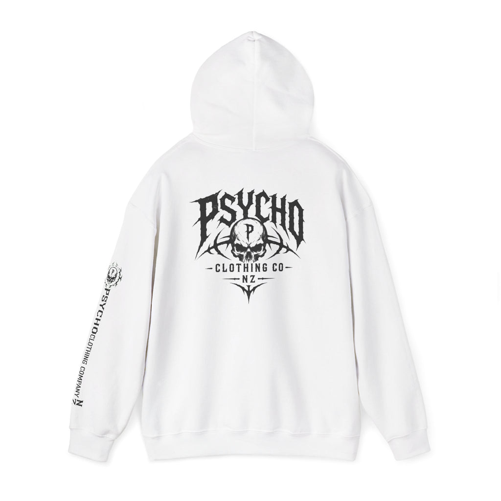 Psycho Clothing Co. Skull Logo Hoodie — Graphic Streetwear Pullover