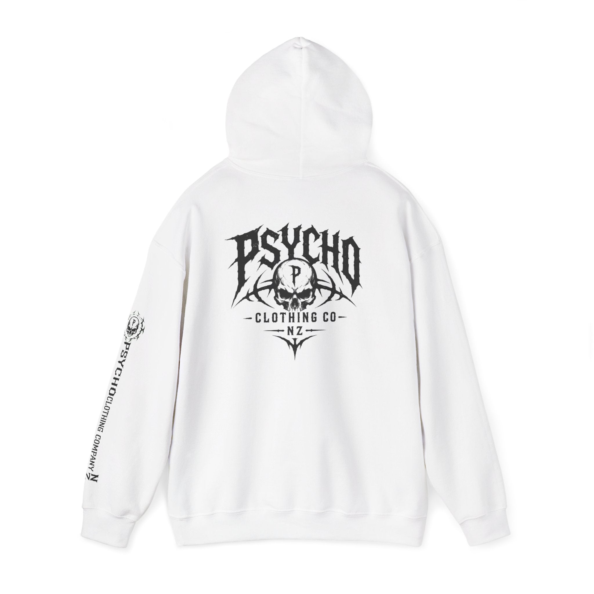 Psycho Clothing Co. Skull Logo Hoodie — Graphic Streetwear Pullover