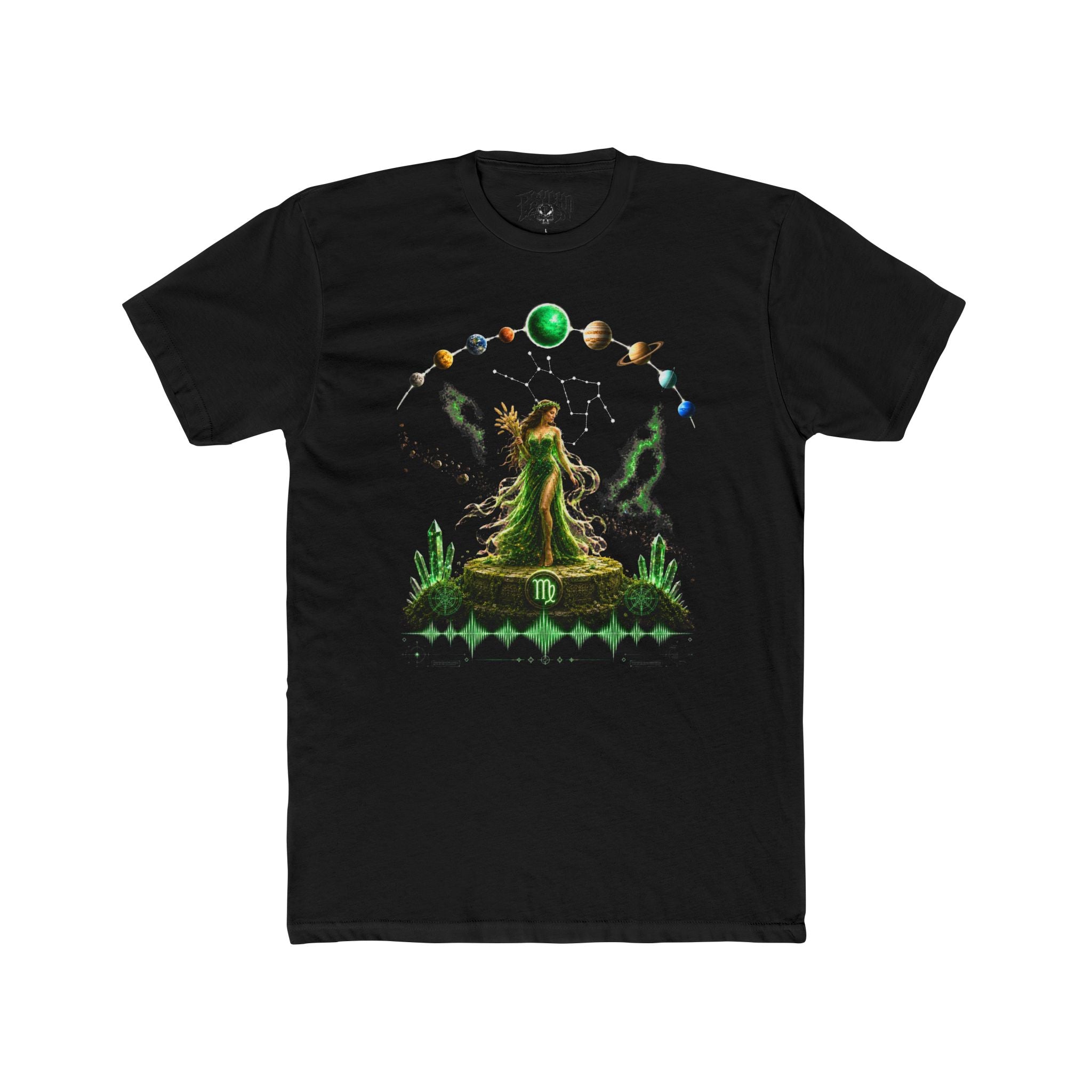 Virgo Zodiac Goddess T‑Shirt — Green Astrology Constellation Tee