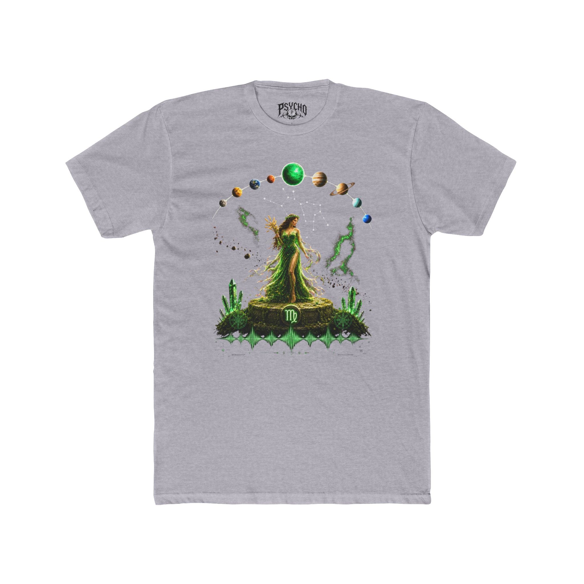 Virgo Zodiac Goddess T‑Shirt — Green Astrology Constellation Tee