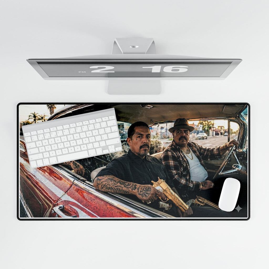 Lowrider Crew Photo Desk Mat — Vintage Car & Chicano Style Gaming/Workpad