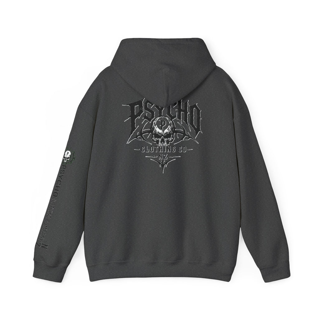 Psycho Clothing Co. Skull Logo Hoodie — Graphic Streetwear Pullover