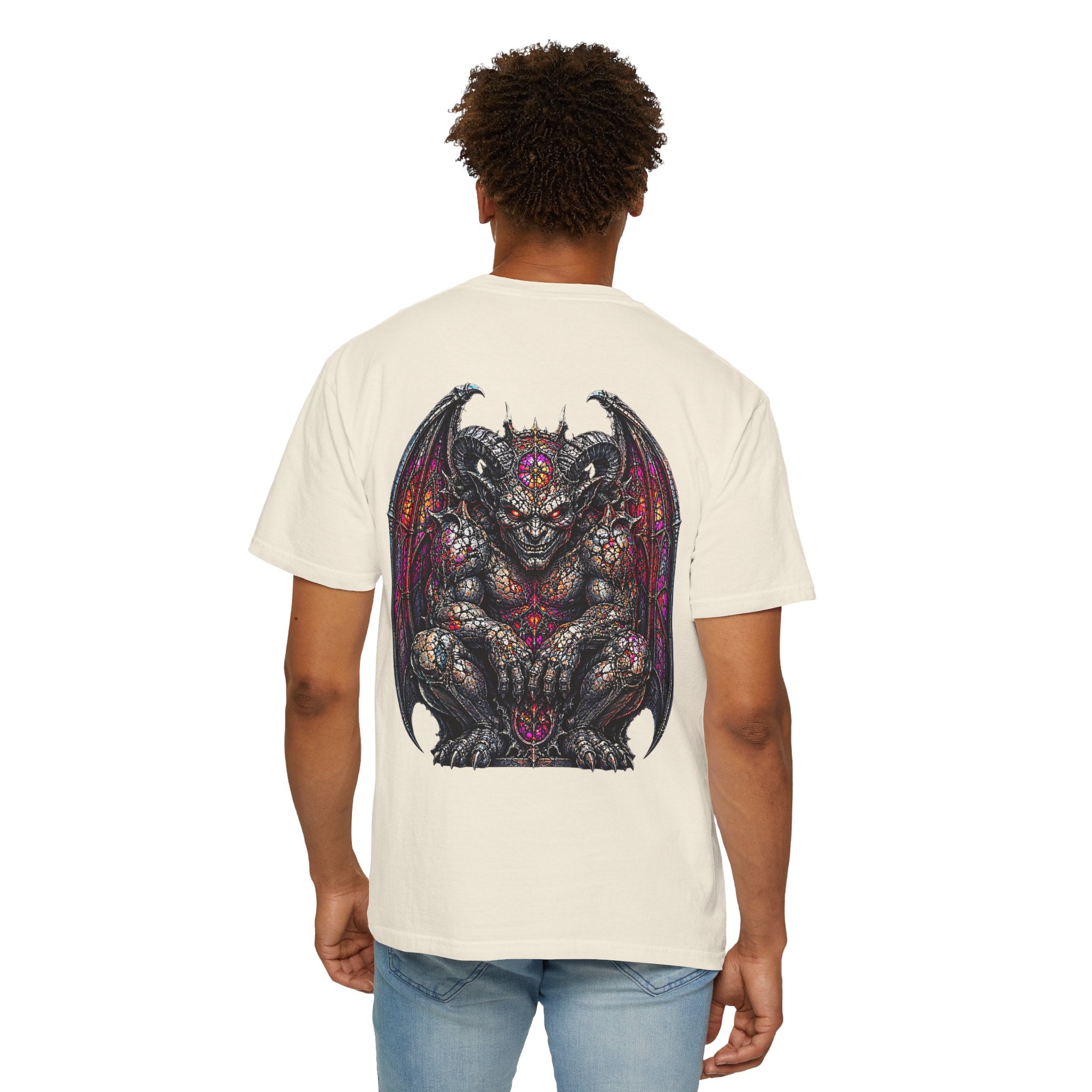Gothic Demon Gargoyle backprint T-Shirt | Stained Glass Fantasy Art