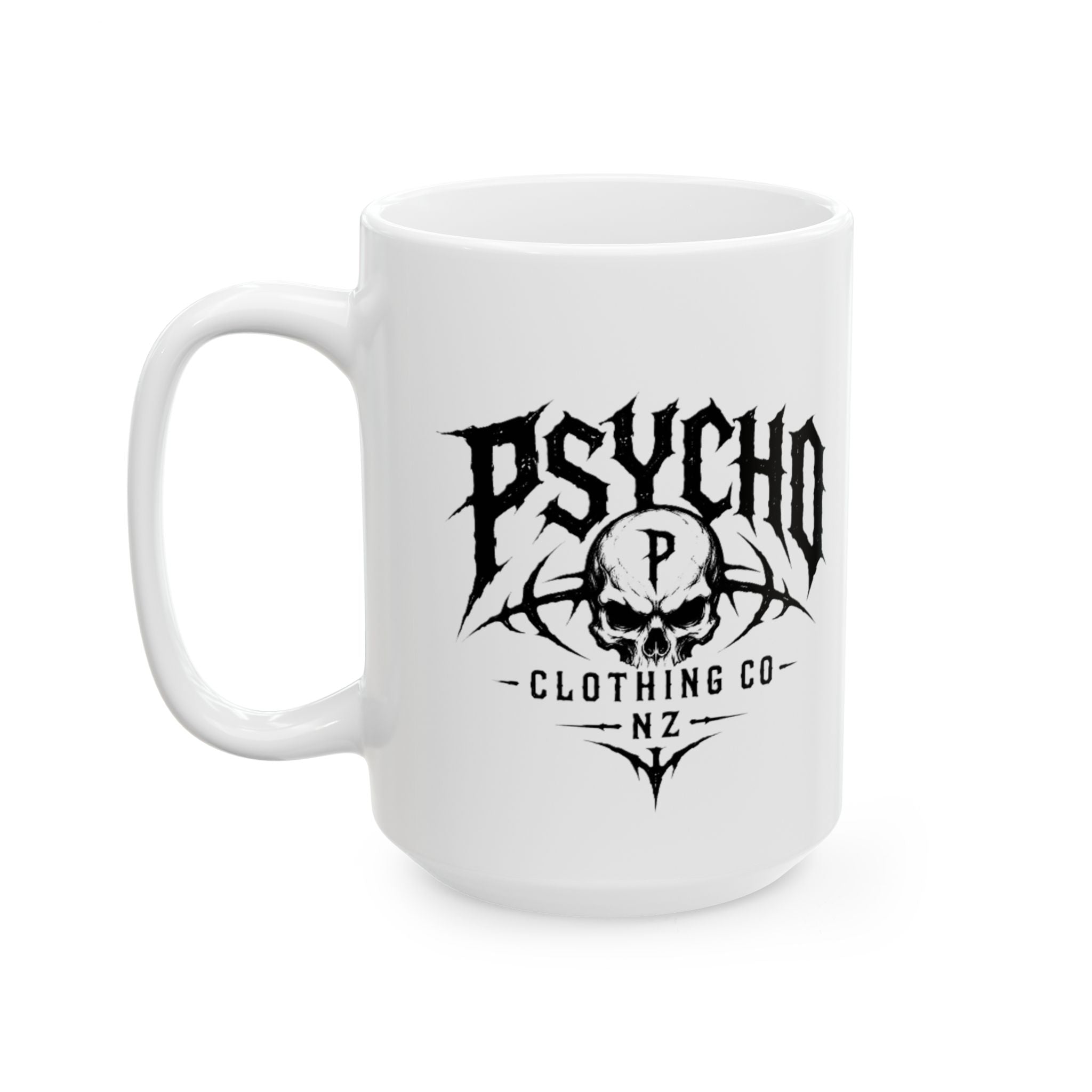 Metal Band Logo Ceramic Mug — Black Deathcore Graphic Coffee Cup (11oz / 15oz)