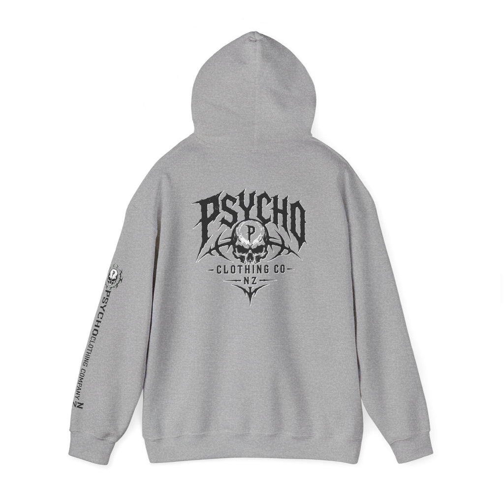 Psycho Clothing Co. Skull Logo Hoodie — Graphic Streetwear Pullover