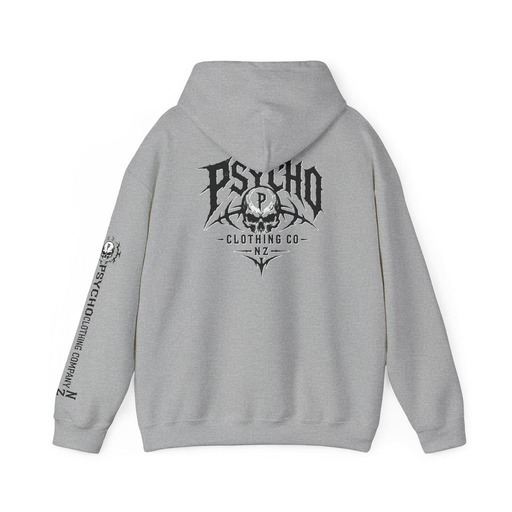 Psycho Clothing Co. Skull Logo Hoodie — Graphic Streetwear Pullover