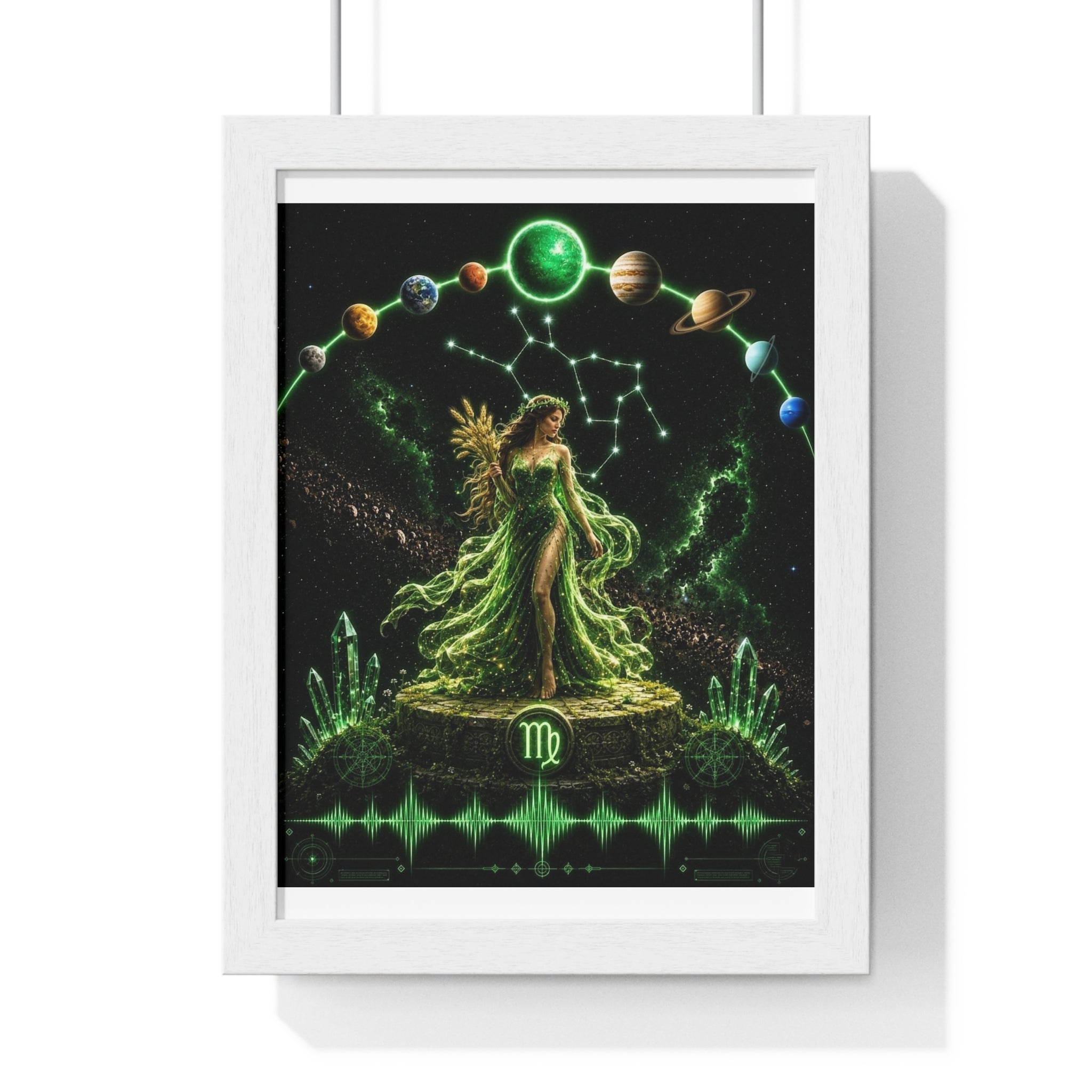 Virgo Astrology Poster — Green Zodiac Vertical Framed Print