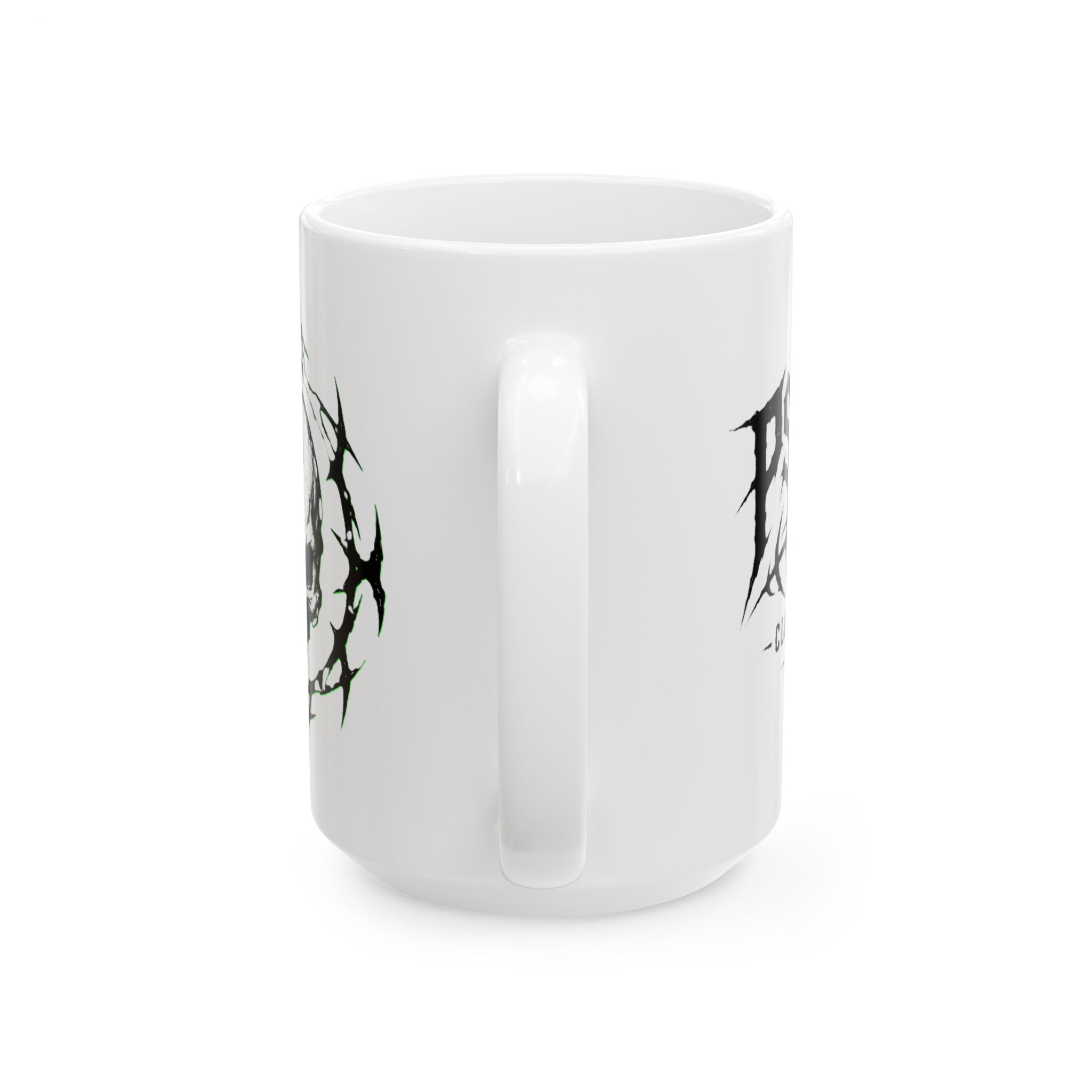 Metal Band Logo Ceramic Mug — Black Deathcore Graphic Coffee Cup (11oz / 15oz)
