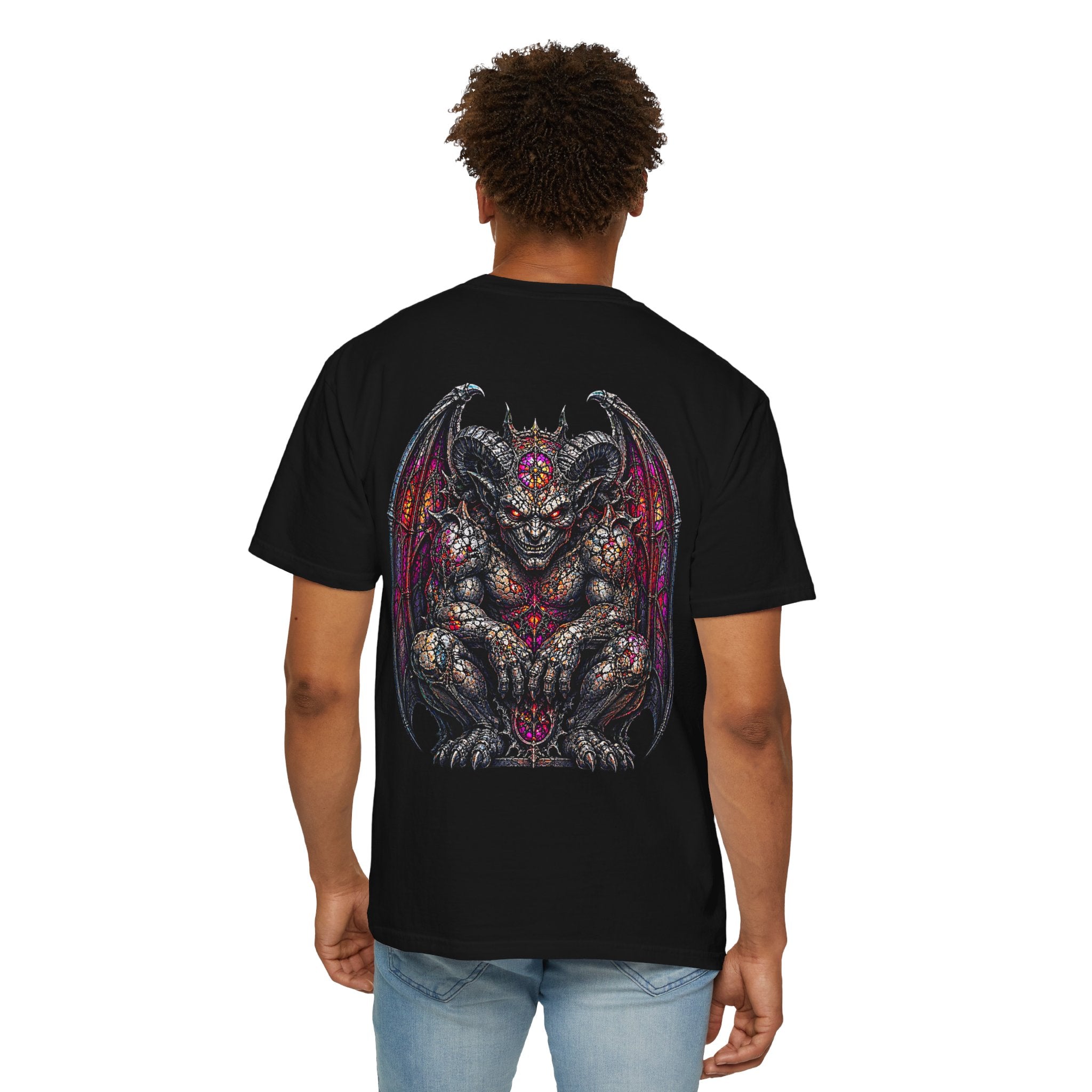 Gothic Demon Gargoyle backprint T-Shirt | Stained Glass Fantasy Art