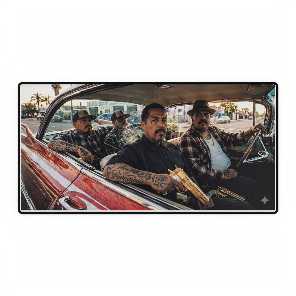 Lowrider Crew Photo Desk Mat — Vintage Car & Chicano Style Gaming/Workpad