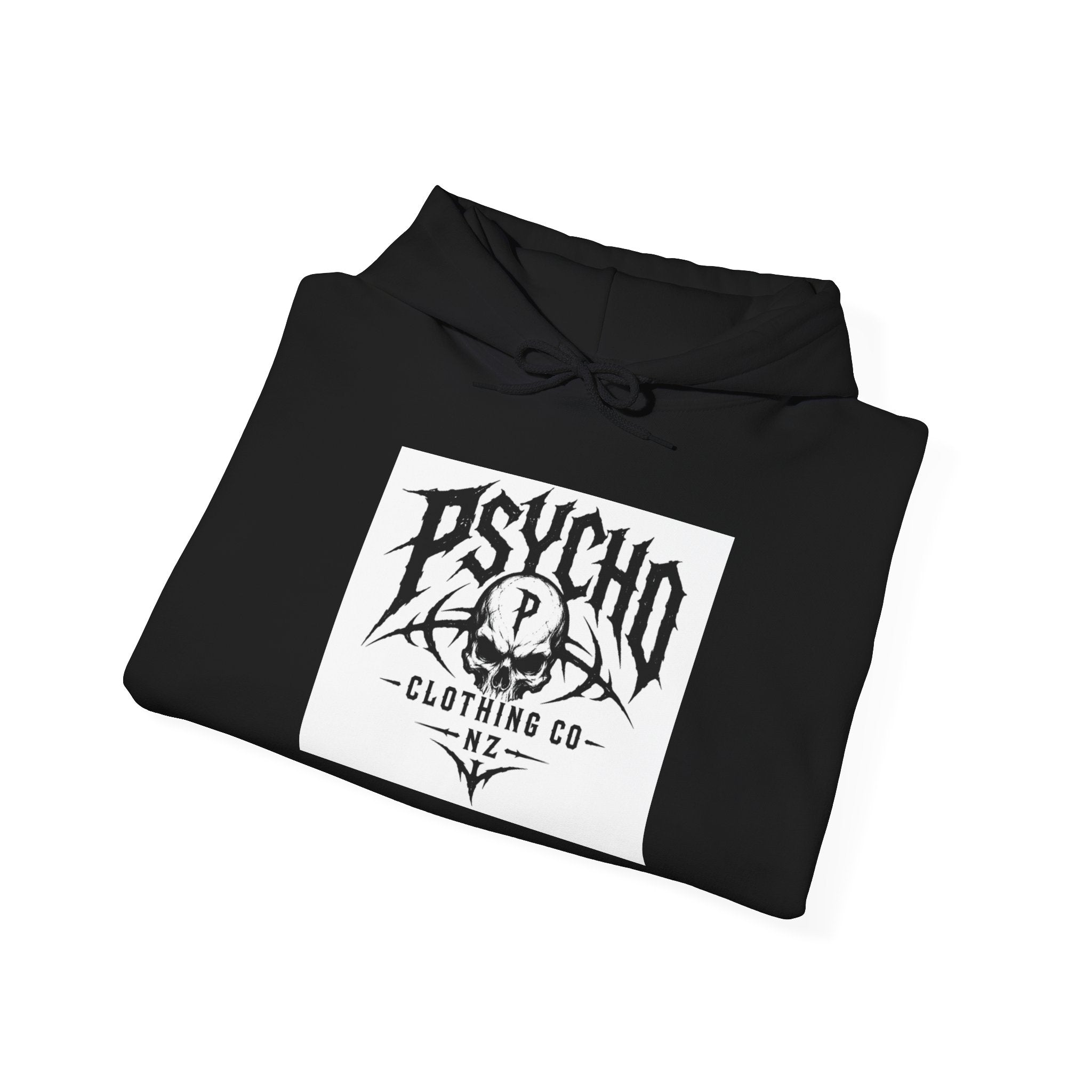 Psycho Clothing Co. Logo Hoodie — Gothic Skull Graphic Pullover