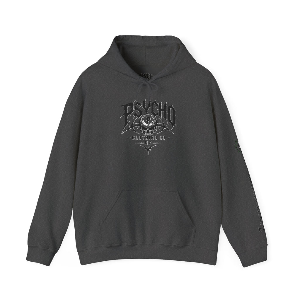 Psycho Clothing Co. Skull Logo Hoodie — Graphic Streetwear Pullover