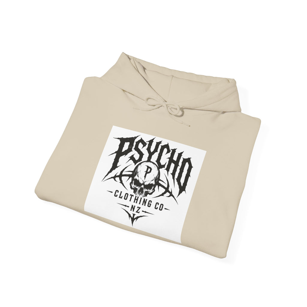 Psycho Clothing Co. Logo Hoodie — Gothic Skull Graphic Pullover