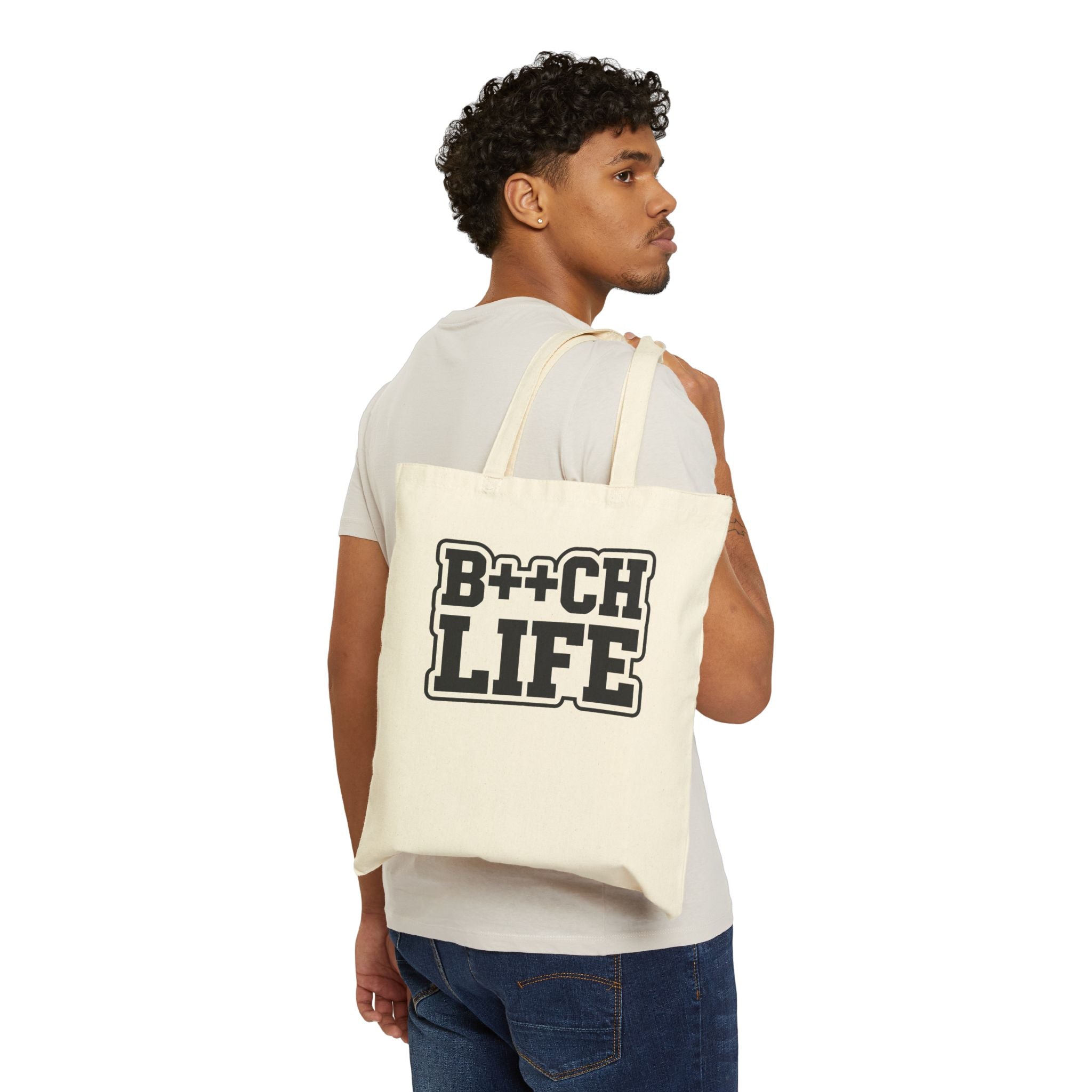 B++CH LIFE Canvas Tote Bag – Funny Bold Text Cotton Market Bag