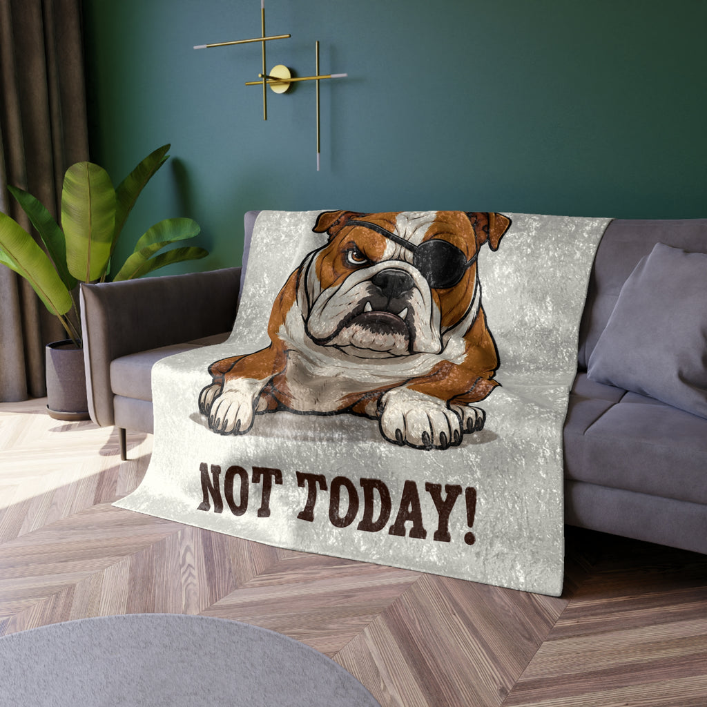 Copy of Crushed Velvet Blanket — Grumpy Bulldog “NOT TODAY!” Throw Blanket