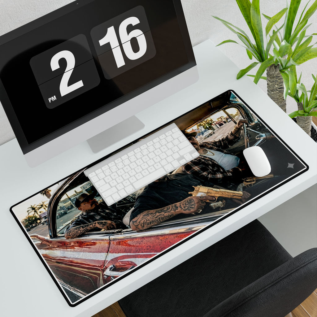 Lowrider Crew Photo Desk Mat — Vintage Car & Chicano Style Gaming/Workpad
