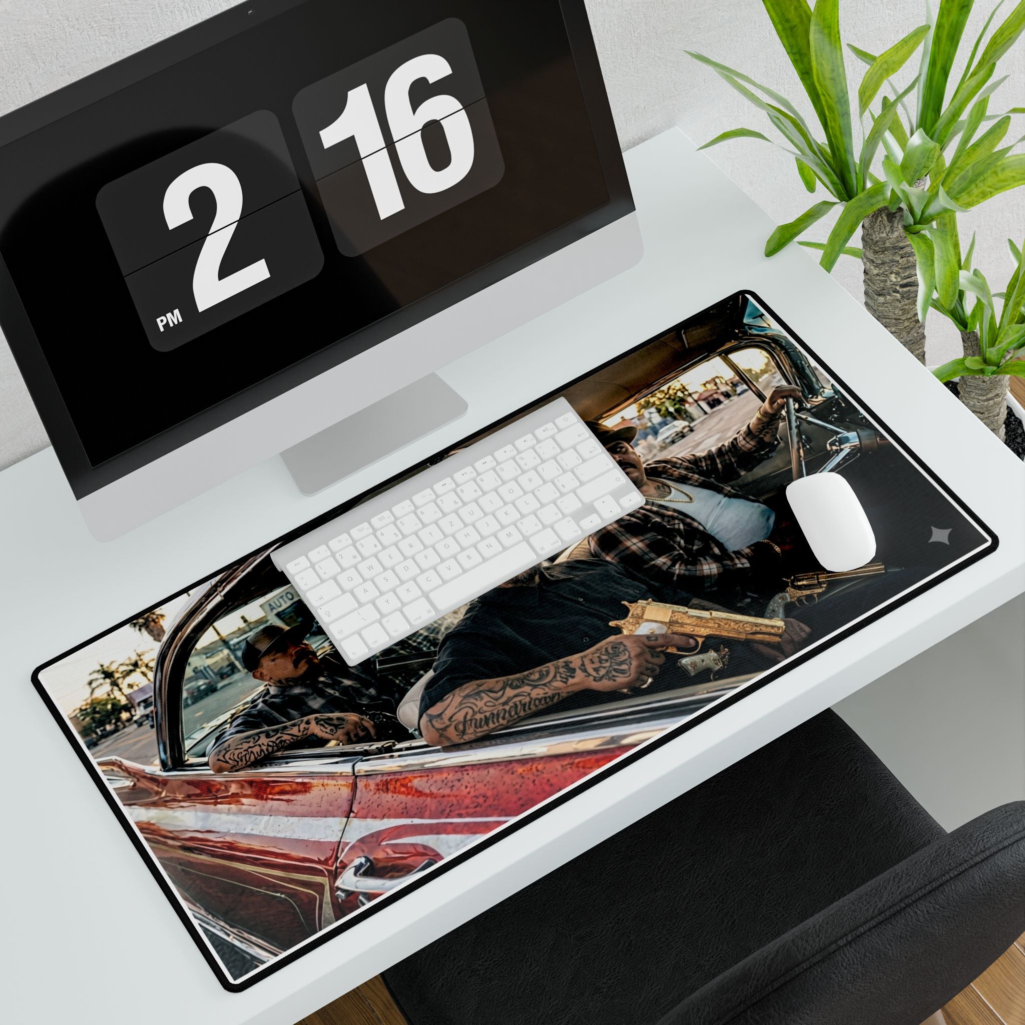 Lowrider Crew Photo Desk Mat — Vintage Car & Chicano Style Gaming/Workpad