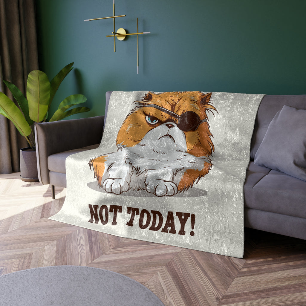 Crushed Velvet Blanket — Grumpy Pirate Cat “NOT TODAY!” Throw Blanket