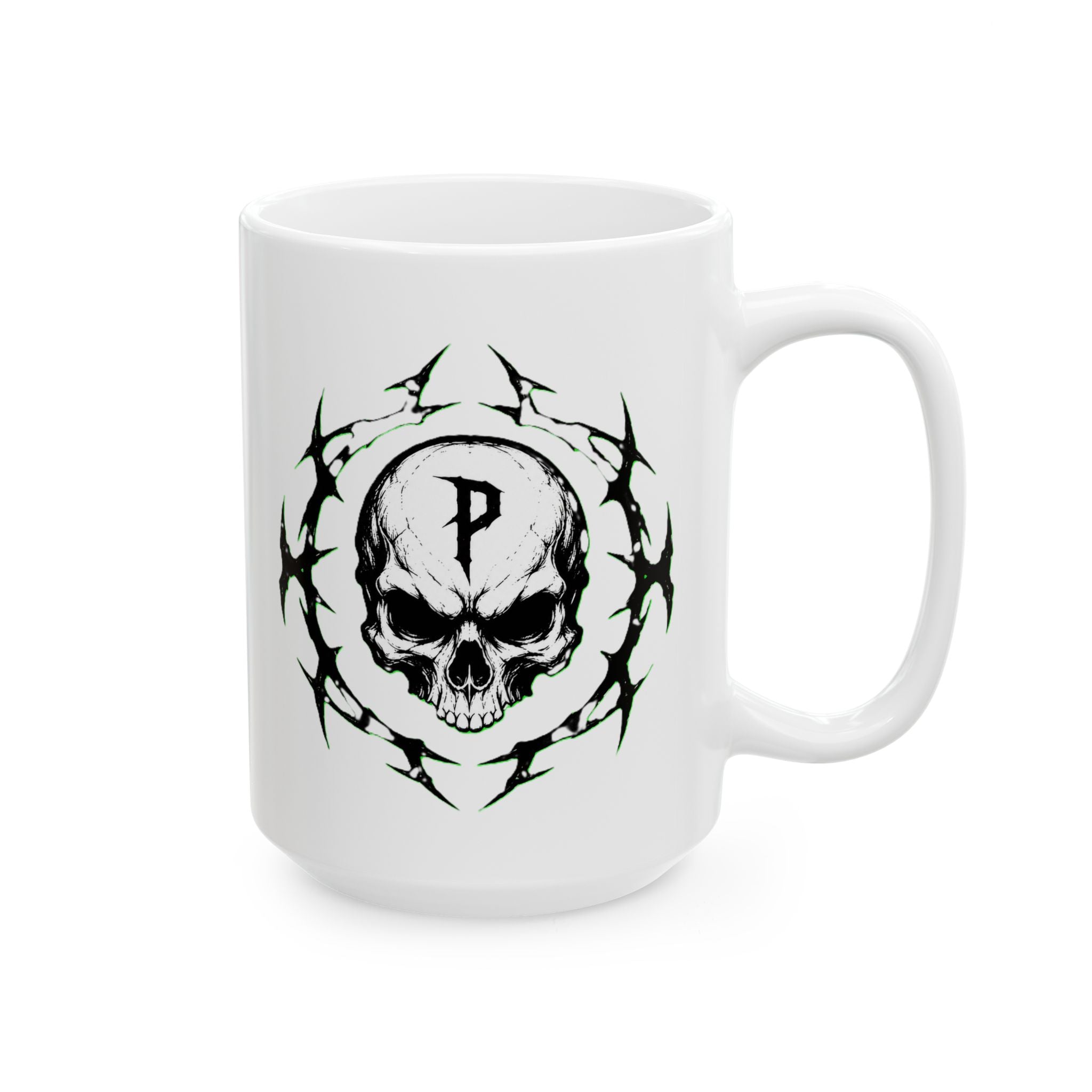 Metal Band Logo Ceramic Mug — Black Deathcore Graphic Coffee Cup (11oz / 15oz)