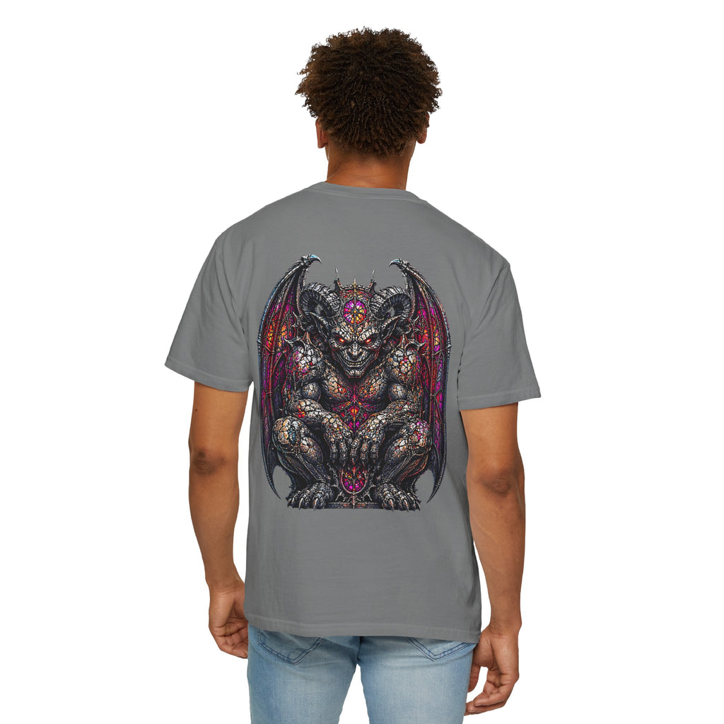 Gothic Demon Gargoyle backprint T-Shirt | Stained Glass Fantasy Art