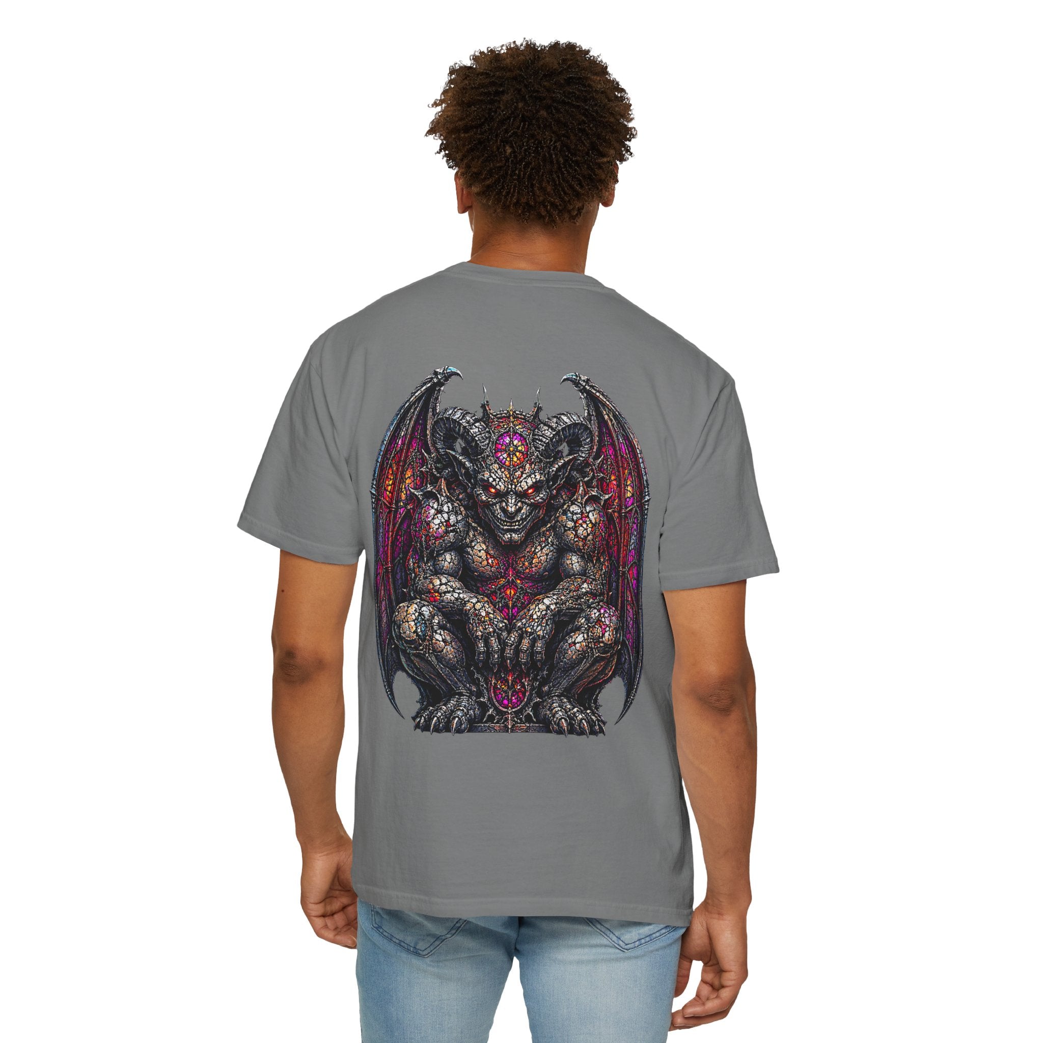 Gothic Demon Gargoyle backprint T-Shirt | Stained Glass Fantasy Art