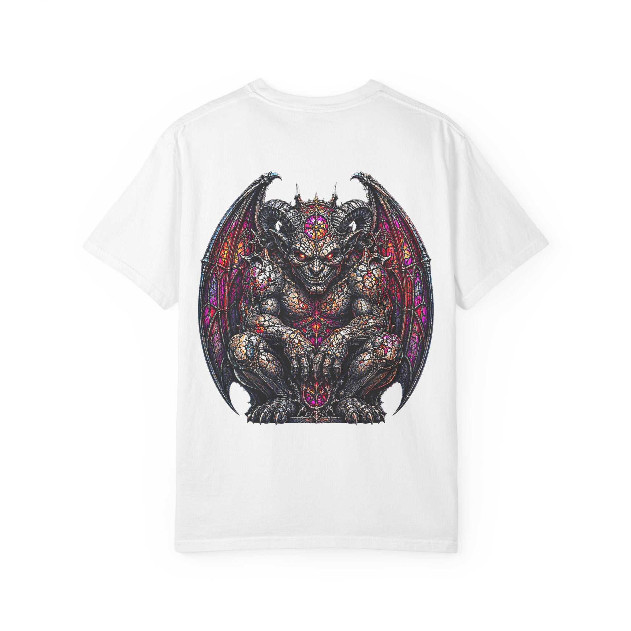 Gothic Demon Gargoyle backprint T-Shirt | Stained Glass Fantasy Art
